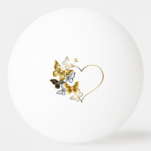 Heart with Golden Butterflies Ping Pong Ball