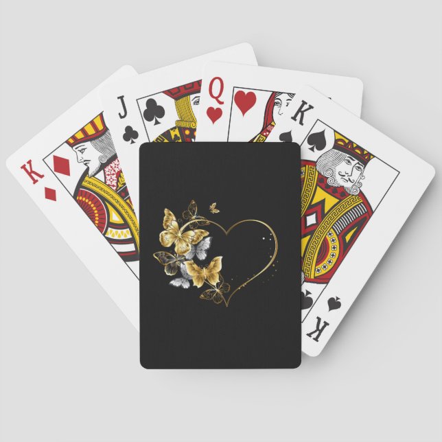 Heart with Golden Butterflies Playing Cards (Back)
