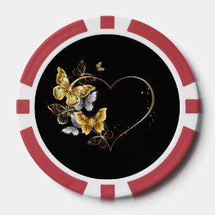Heart with Golden Butterflies Poker Chips