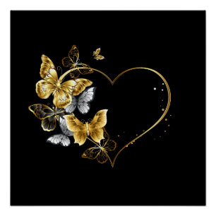 Heart with Golden Butterflies Poster