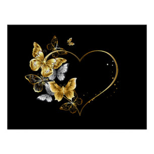 Heart with Golden Butterflies Poster