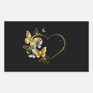Heart with Golden Butterflies Rectangular Sticker