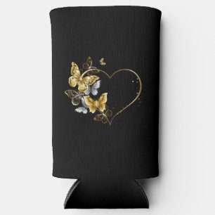 Heart with Golden Butterflies Seltzer Can Cooler