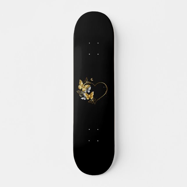 Heart with Golden Butterflies Skateboard (Front)
