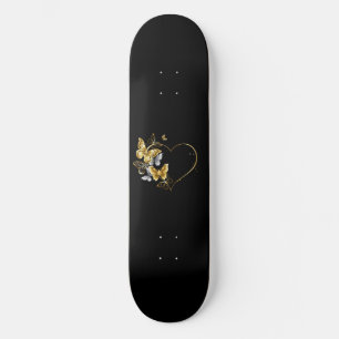 Heart with Golden Butterflies Skateboard
