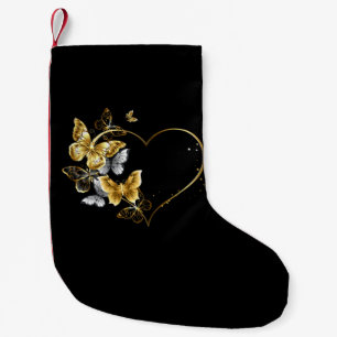 Heart with Golden Butterflies Small Christmas Stocking