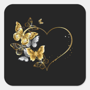 Heart with Golden Butterflies Square Sticker