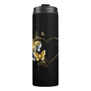 Heart with Golden Butterflies Thermal Tumbler