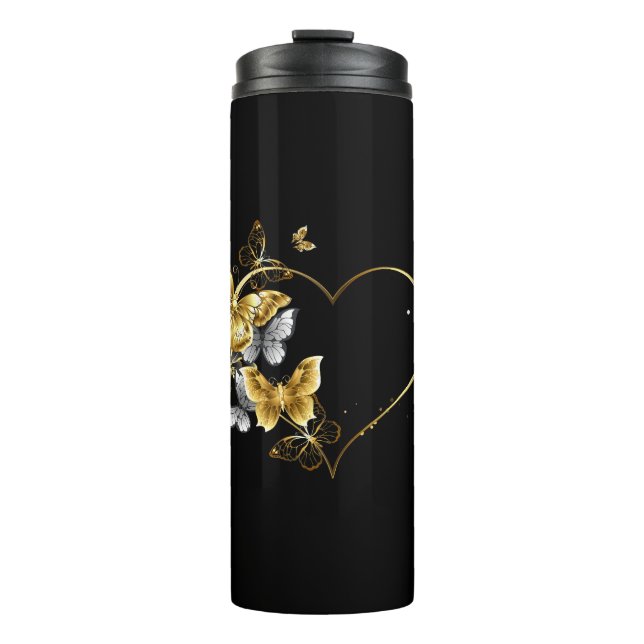 Heart with Golden Butterflies Thermal Tumbler (Front)