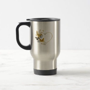 Heart with Golden Butterflies Travel Mug