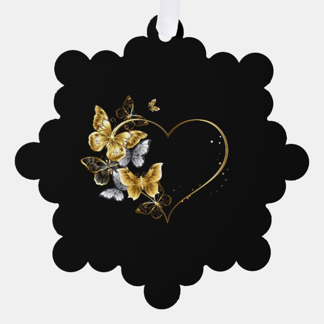 Heart with Golden Butterflies Tree Decoration Card (Front)