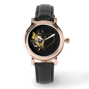 Heart with Golden Butterflies Watch