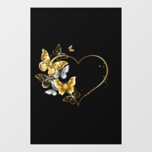 Heart with Golden Butterflies Window Cling