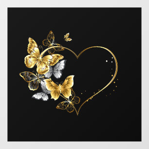 Heart with Golden Butterflies Window Cling