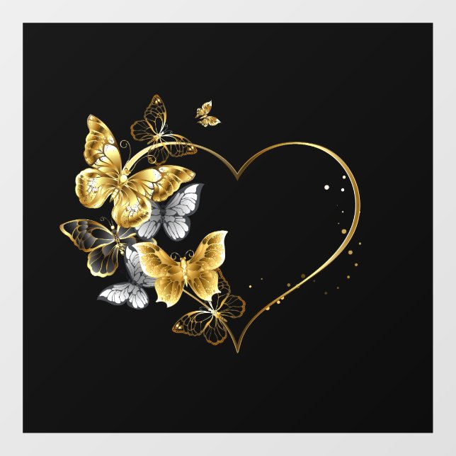 Heart with Golden Butterflies Window Cling (Sheet)