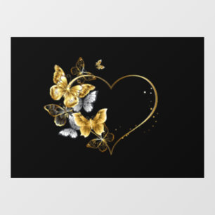 Heart with Golden Butterflies Window Cling