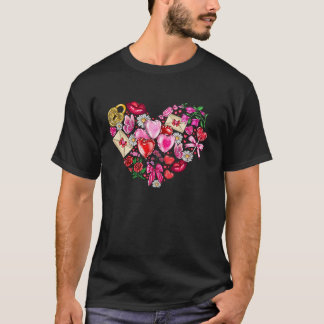 Heart With Heart Letter Key Candy Rose Pattern Val T-Shirt