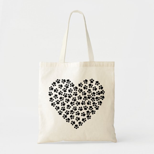 Heart with Illustrated Dog Paws Tote Bag (Front)