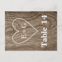 Heart with initials on wood wedding table number