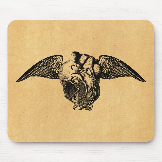 Heart with Locks and Wings Mouse Mat (Front)
