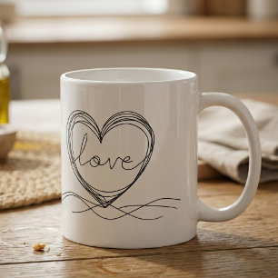 Heart with Love Continuous Line Art Design Coffee Mug