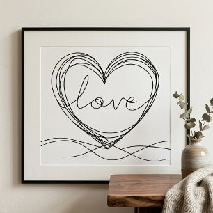 Heart with Love Continuous Line Art Design Photo Print