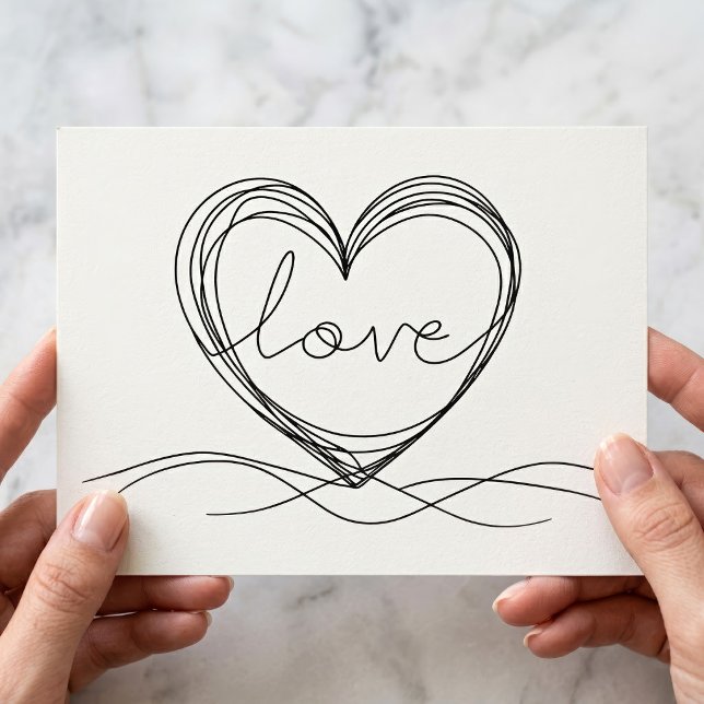 Heart with Love Continuous Line Art Design Postcard (Heart with Love Continuous Line Art Design. Postcard)