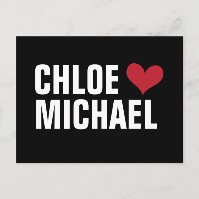 - heart with names (black/red) announcement postcard (Front)