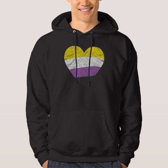 Heart with Non Binary Flag   Nonbinary Pride Month Hoodie (Front)