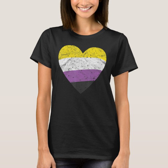 Heart with Non Binary Flag   Nonbinary Pride Month T-Shirt (Front)