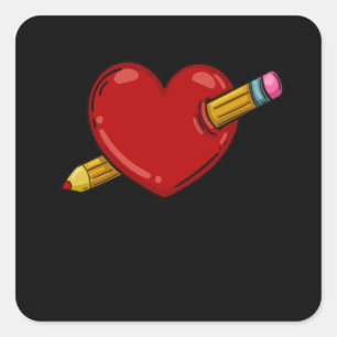 Heart With Pencil Love To Draw Drawing Artist Square Sticker