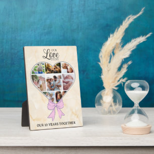 Heart with pink bow anniversary photo plaque