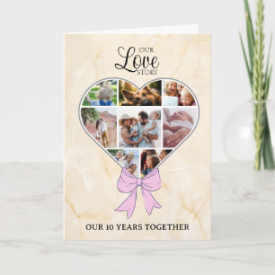 Heart with pink bow photo annivesary card