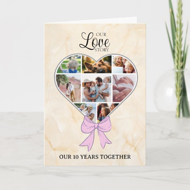 Heart with pink bow photo annivesary card (Front)