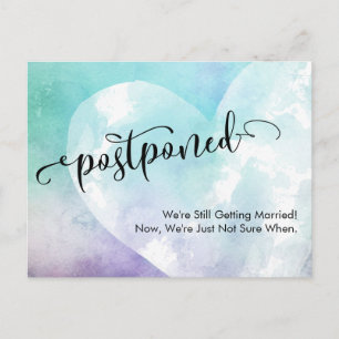Heart with Purple & Turquoise Postponed Wedding Postcard