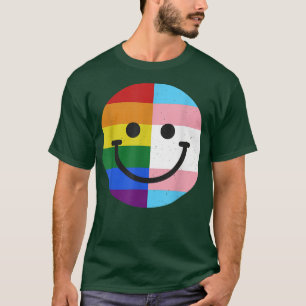 Heart With Rainbow Trans Flag LGBT Pride Smile Fac T-Shirt
