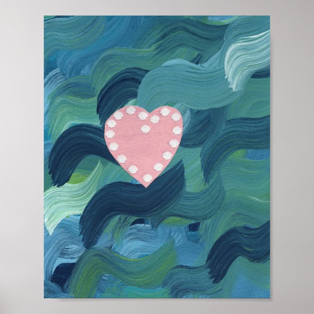 Heart with Seashells and Ocean Waves 2 Poster (Front)