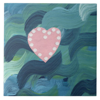 Heart with Seashells and Ocean Waves 2 Tile