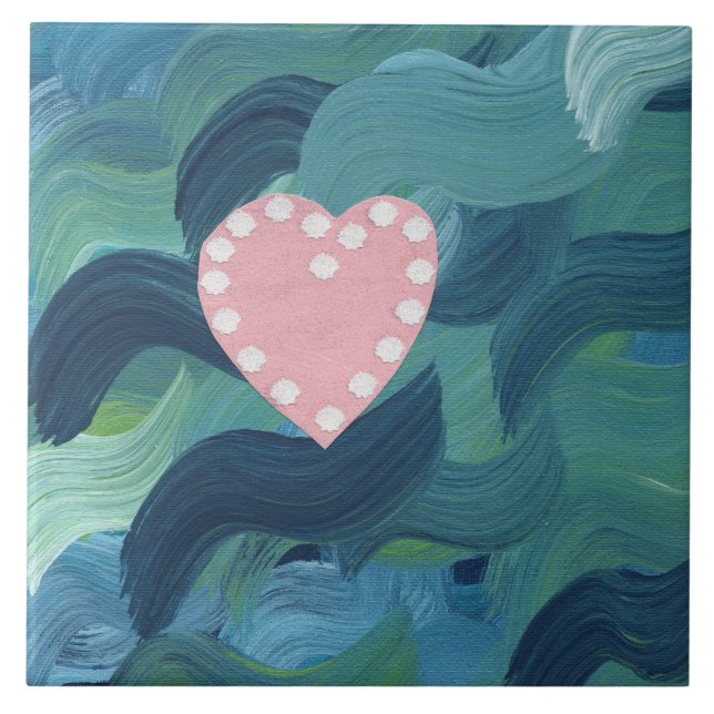 Heart with Seashells and Ocean Waves 2 Tile (Front)