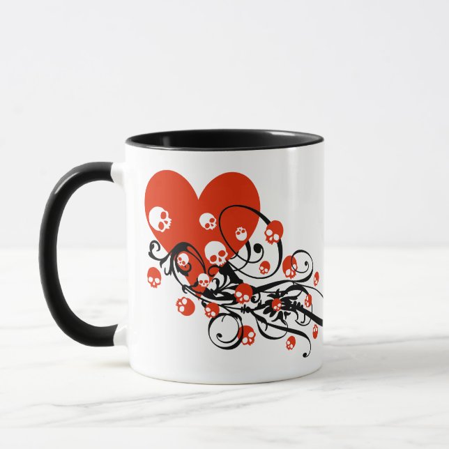 Heart with Skulls and Swirls Mug (Left)