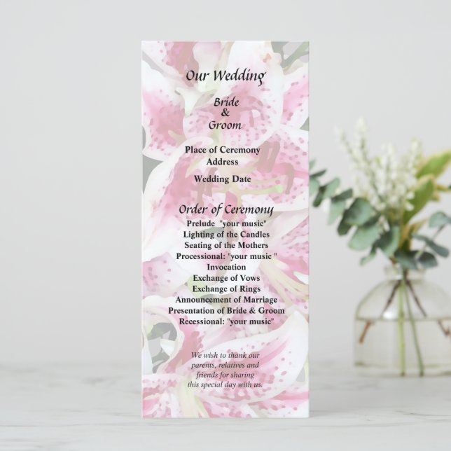 Heart With Stargazer Lilies Programme (Standing Front)