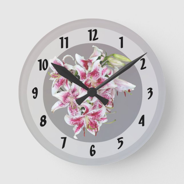 Heart With Stargazer Lilies Round Clock (Front)