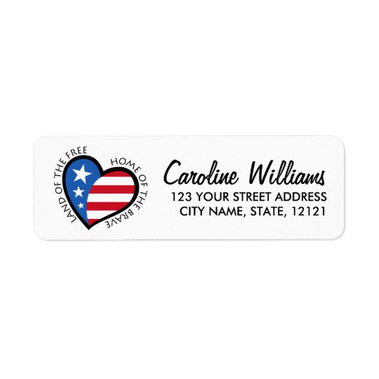 Heart with stars and stripes return address return address label