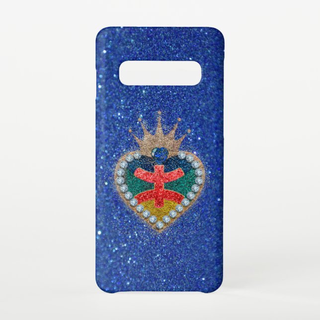 heart with the Amazigh flag in a bright glitter Samsung Galaxy Case (Back)