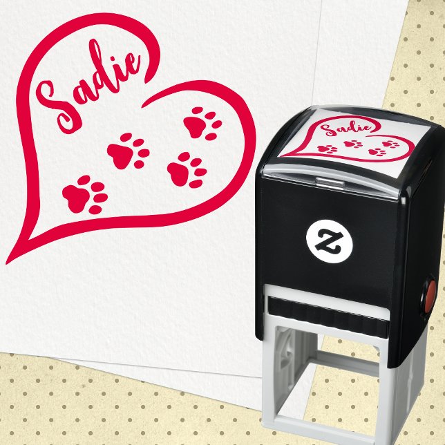 Heart with Trailing Paw Prints and Custom Name Self-inking Stamp (Creator Uploaded)