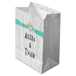 Heart with Turquoise Ribbon On Whitewashed Wood Medium Gift Bag