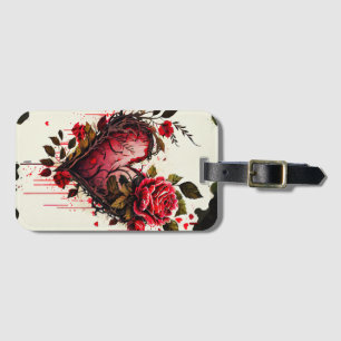 Heart with watercolor flowers red roses love card  luggage tag