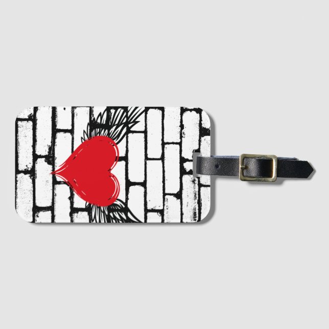 Heart with wings /brick wall luggage tag (Front Horizontal)