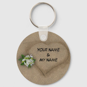 Heart with your Names in the Sand Key Ring