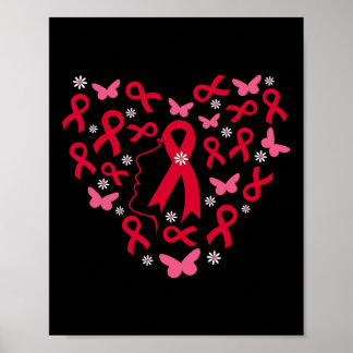 Heart Woman Support Blood Cancer Warrior Red Ribbo Poster